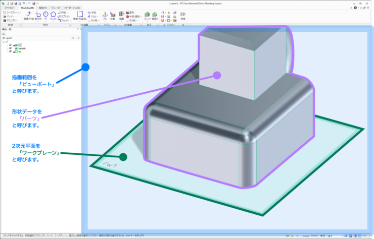 PTC Creo Elements/Direct Modeling Express 6.0　画面の呼び方図