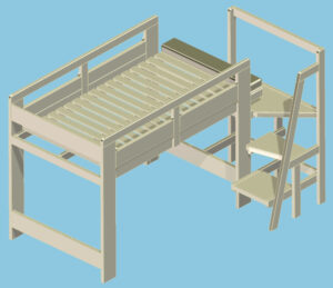 セミダブルロフトベッド3D-CAD図