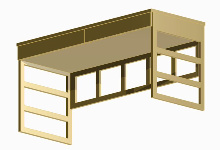 購入したワークデスクの3Dモデル図　骨組み箇所視覚化