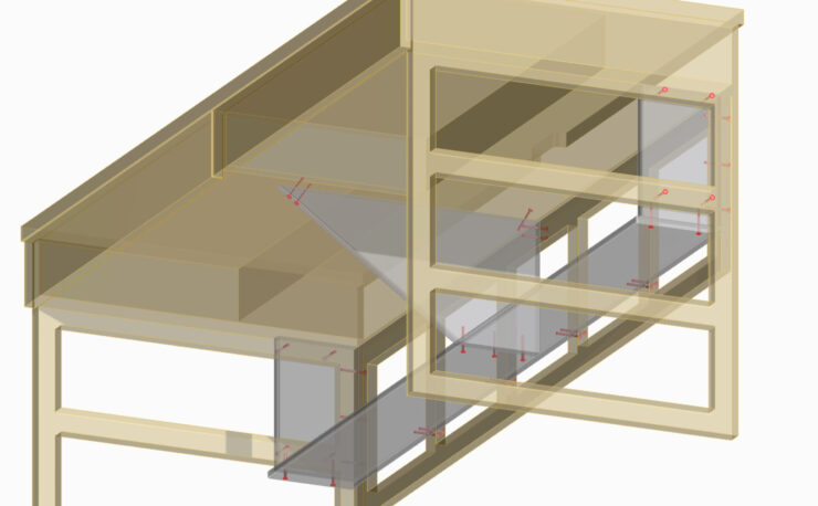 購入したワークデスクの3Dモデル図　締結個所の確認図