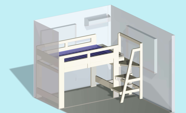 PTC Creo Elements/Direct Modeling Express　DIYベッドと部屋の透過図