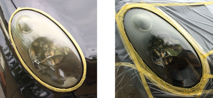 経年変化で曇ったヘッドライトをDIYリペア　研磨前後の比較