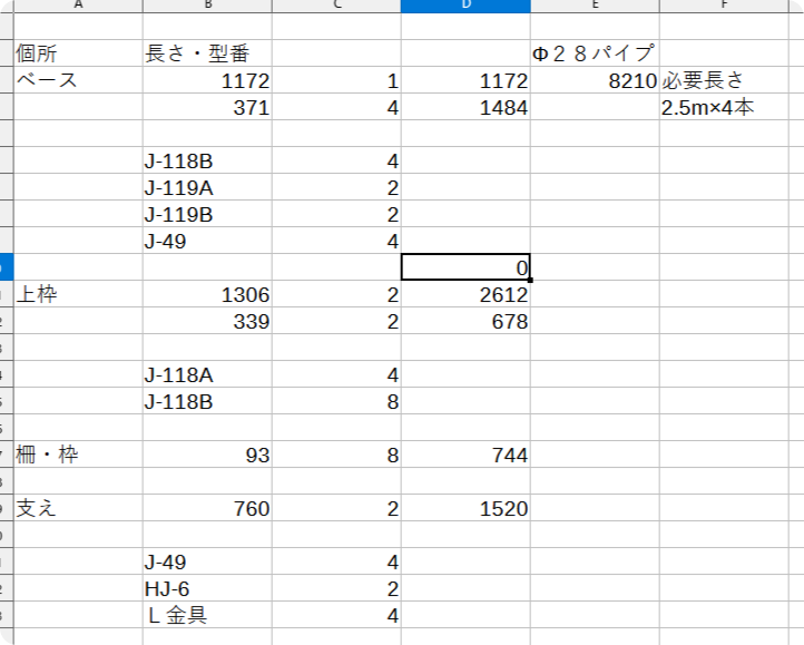 イレクターイチゴ棚の部品表