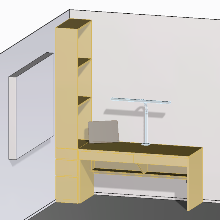 部屋の配置したデスクセットの3D-CAD図